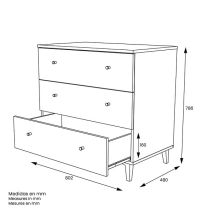 Cómoda con 3 Cajones, para Dormitorio, Acabado en Color Blanco, Medidas: 80 cm (Ancho) x 80 cm (Alto) x 48 cm (Fondo)