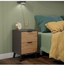 Mesita de noche 2 cajones Moderna acabado Gris/roble 56.5cm(alto) 40cm(ancho) 35cm(fondo)