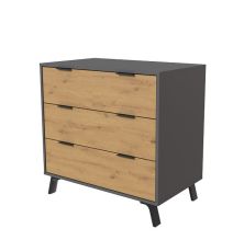 Cómoda con 3 Cajones, para Dormitorio, Acabado en Color Gris/roble, Medidas: 80 cm (Ancho) x 78,2 cm (Alto) x 48 cm (Fondo)