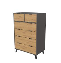 Cómoda con 6 Cajones, para Dormitorio, Acabado en Color Gris/roble, Medidas: 80 cm (Ancho) x 122 cm (Alto) x 48 cm (Fondo)