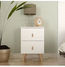 Mesita de Noche 2 cajones, Mesilla de Noche,  Color Blanco, Medidas: 40 cm (Ancho) x 34 cm (Fondo) x 61,6 cm (Alto)