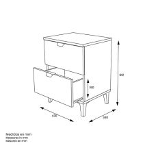 Mesita de Noche 2 cajones, Mesilla de Noche,  Color Blanco, Medidas: 43 cm (Ancho) x 34 cm (Fondo) x 56 cm (Alto)