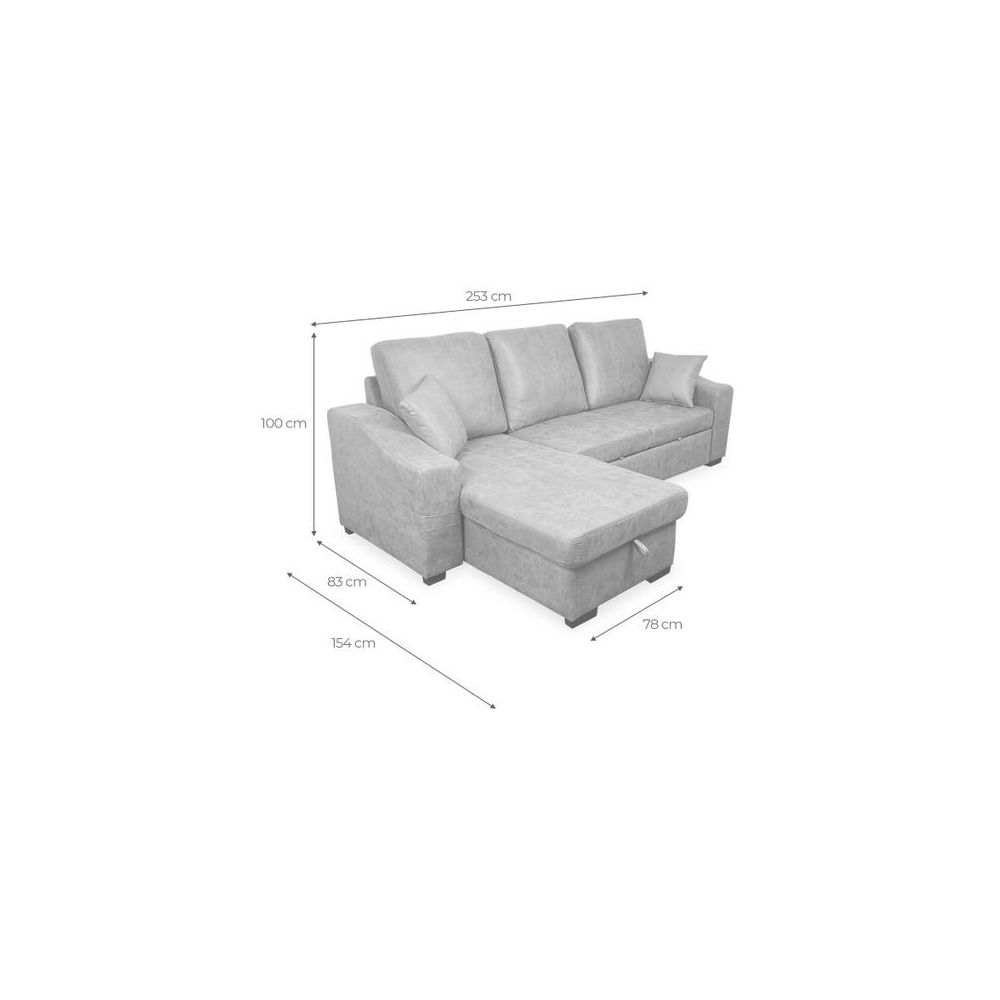 Sofá Cama 3 Plazas Reversible con Chaiselongue y Almacenaje, Tapizado, 229x93x153 cm