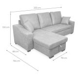 Sofá Cama 3 Plazas Reversible con Chaiselongue y Almacenaje, Tapizado, 229x93x153 cm