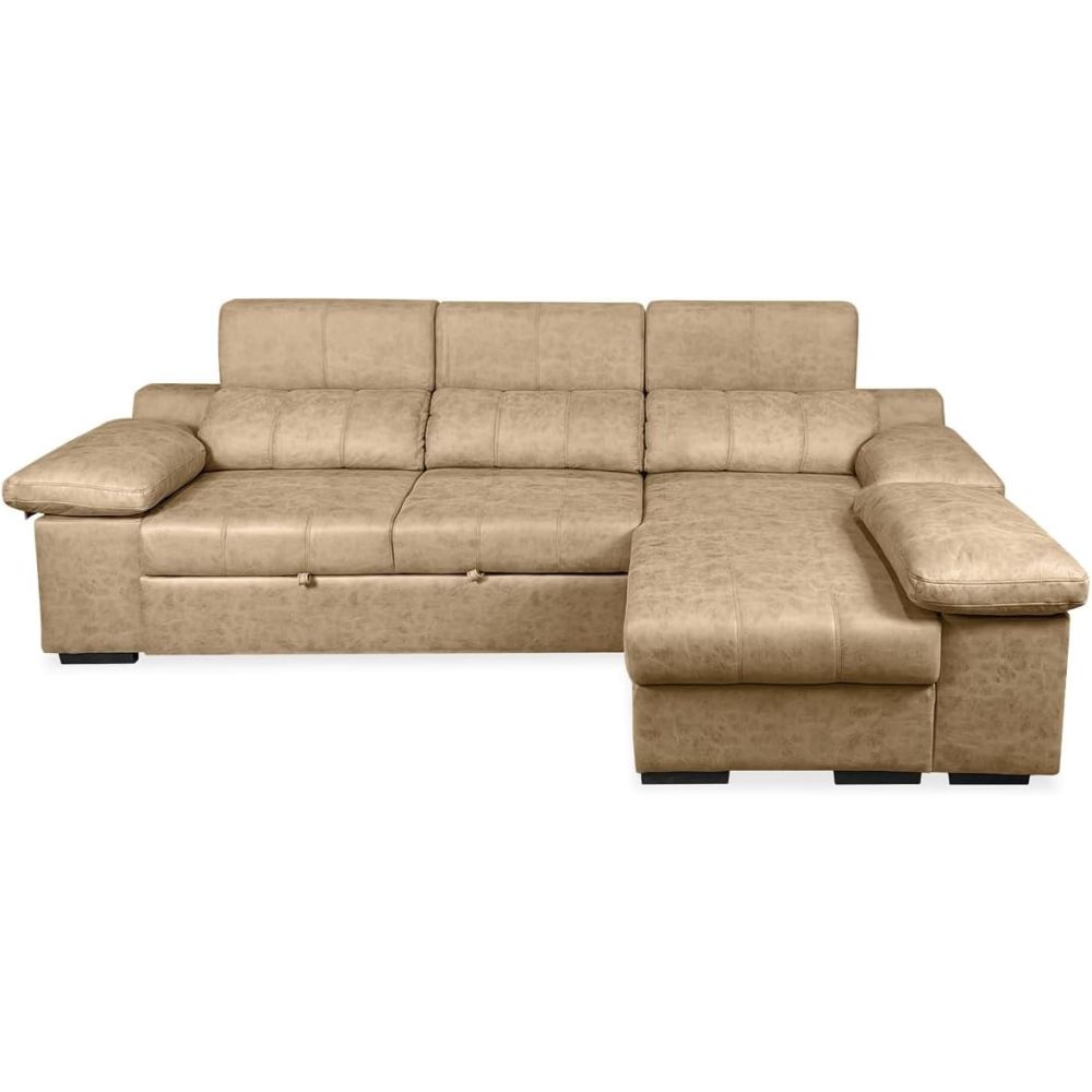 Sofá con Chaiselongue Reversible Color Piedra, Asientos