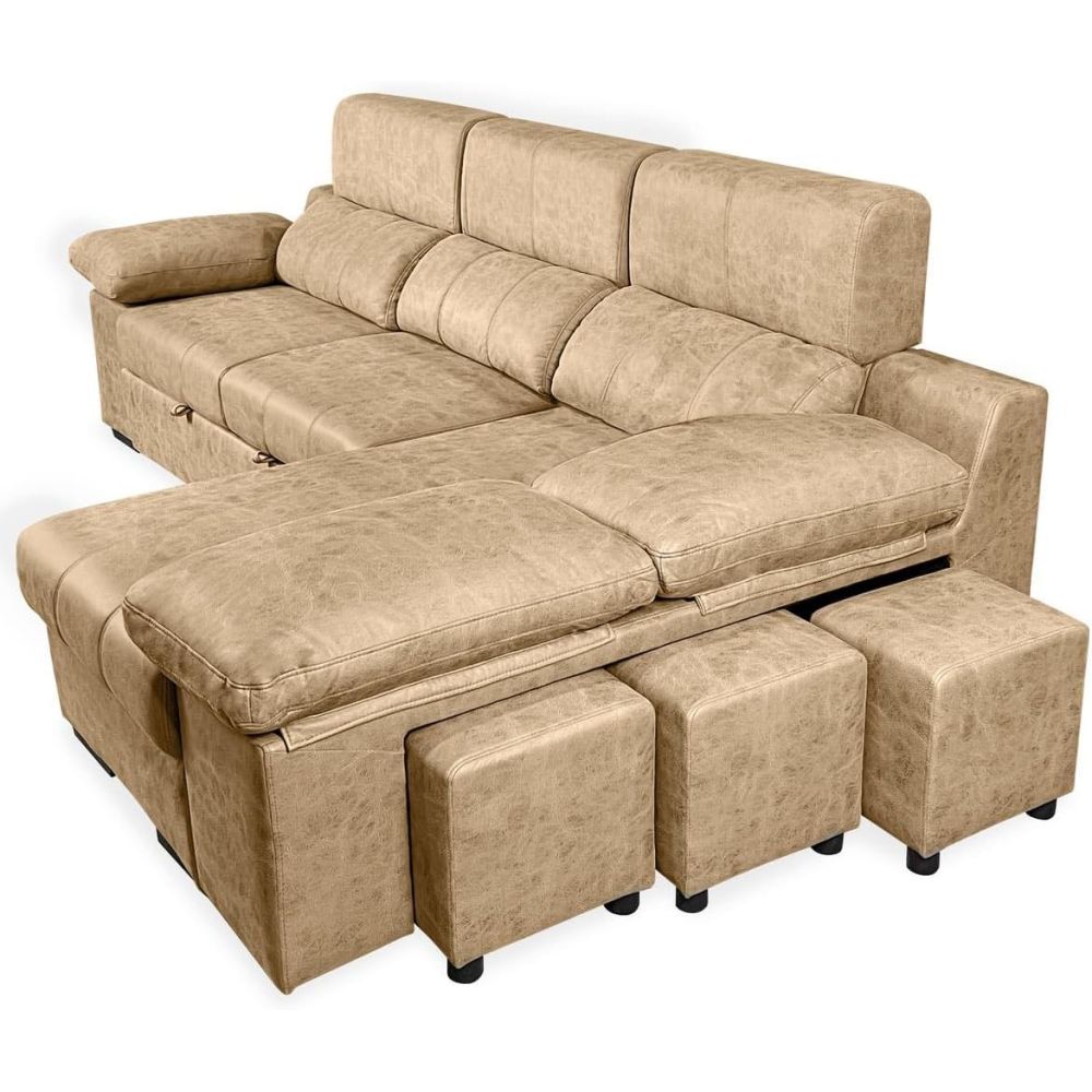 Sofá con Chaiselongue Reversible Color Piedra, Asientos
