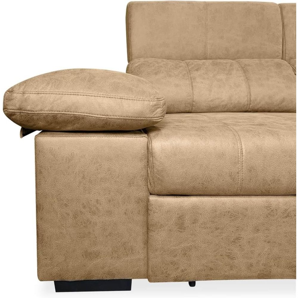 Sofá con Chaiselongue Reversible Color Piedra, Asientos