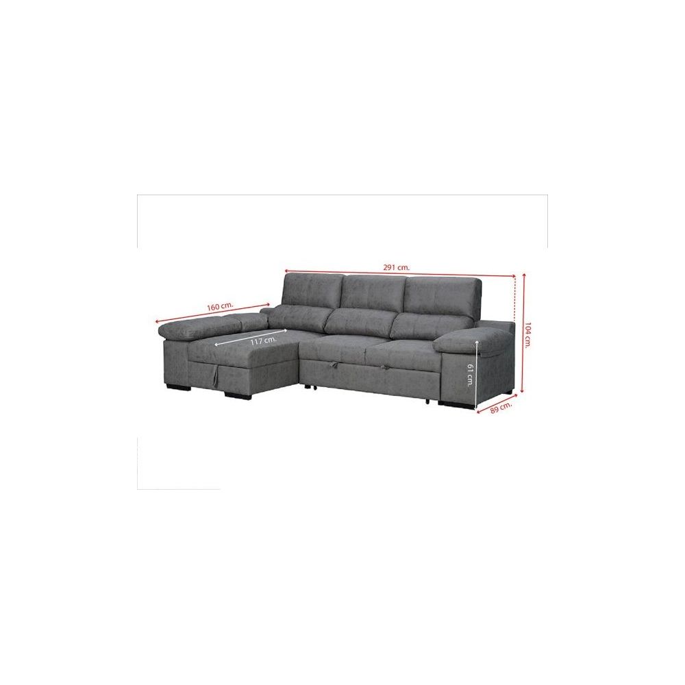 Sofá con Chaiselongue Reversible Color Piedra, Asientos