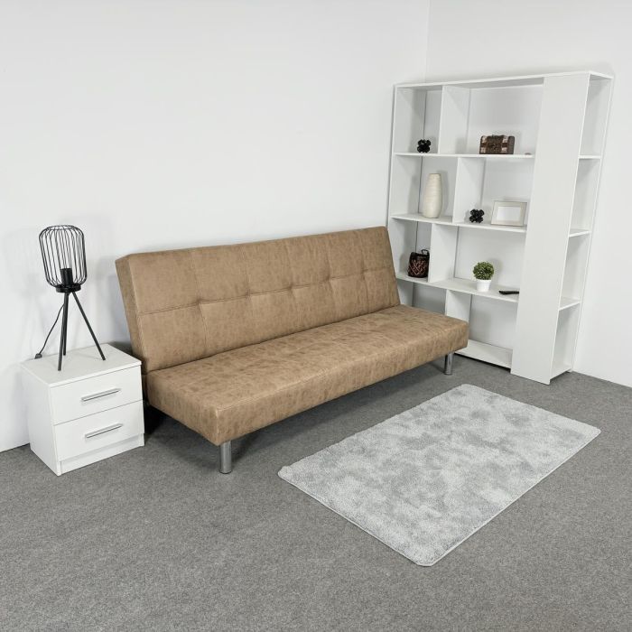 Sofá Cama 3 Plazas de Diseño Moderno, Estructura de Madera, Tapizado Color Piedra, 188x88x88 cm