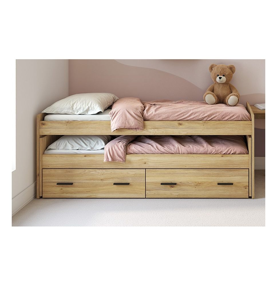 Cama Nido Juvenil Doble con Cajones de Almacenaje – Mauvella y Negro, 202,6 cm Largo x 98 cm Ancho x 72 cm Alto, Primera Calidad