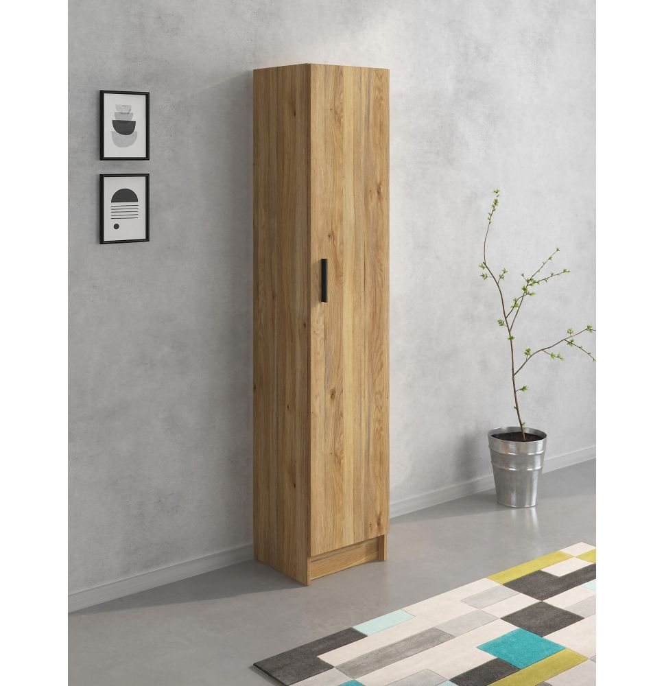 Mueble Multiusos Armario Auxiliar Color Mauvella – 1 Puerta, 4 Baldas, 37x180x35 cm – Madera Práctico y Funcional.