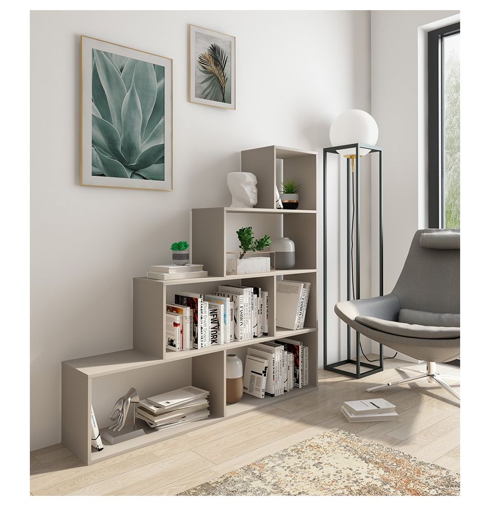 Meyvaser Librería Estantería con cuatro baldas Color Beige Tipo escalera de Madera 143,3x37,5-144,9x27,9 cm