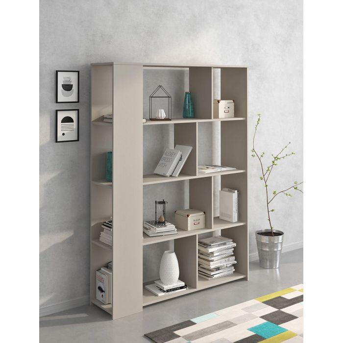 Estantería Decorativa, Librería, Separador Ambientes, Acabado en Color Beige, Medidas: 176 cm (Al) x 129 cm (Anc) x 33 cm (Fon)
