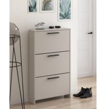 Zapatero con 3 Puertas, Mueble para Zapatos Estrecho en Color Beige, Medidas: 115 cm (Alto) x 68,5 cm (Ancho) x 17 cm (Fondo)