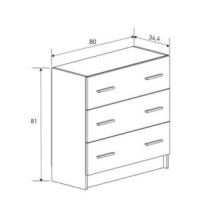 Cómoda de 3 Cajones para Dormitorio, Cajonera Dormitorio, Acabado en Beige y Negro, 80 cm (Lar) x 81 cm (Al) x 34,4 cm (Fon)