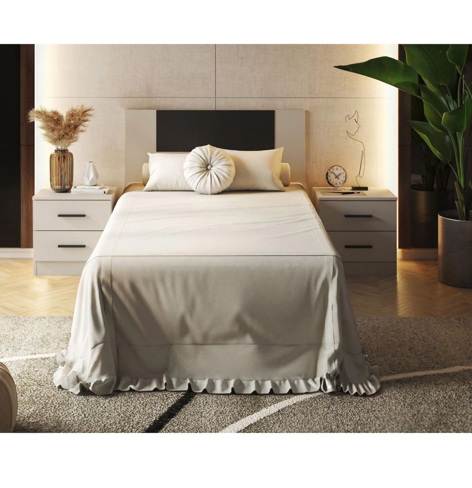 Conjunto Pack Cabecero y 2 Mesitas de Noche,Mesilla de noche 2 Cajones Color Beige, Medidas:110x45x1,6 cm (LargoxAltoxProfundo)