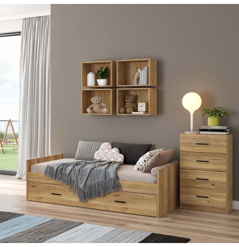 Cama Nido con 1 Cajón de Almacenaje – Mauvella y Negro, 202,6 cm Largo x 98 cm Ancho x 58 cm Alto, Alta Resistencia.