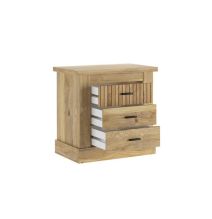 Pack de Muebles de Dormitorio Habitación con Cabecero, 2 Mesitas de Noche 3 Cajones y Sinfonier en Color Mauvella Rayas