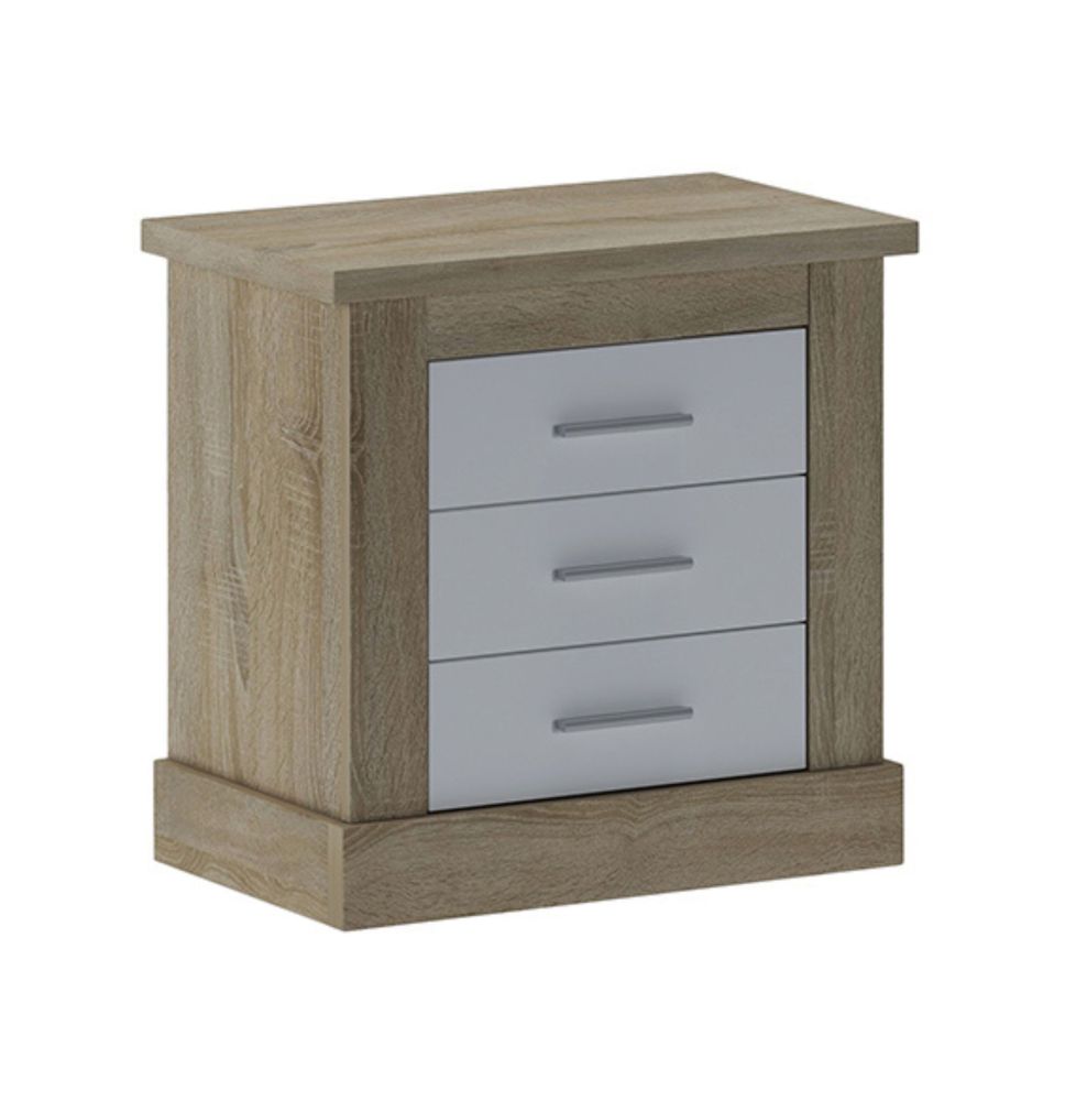 Mesita de Noche 3 Cajones, Mesilla de Dormitorio, Color Cambrian y Blanco , Medidas: 66 cm (anc) x 39,6 cm (Fo) x 63,8 cm (Al)