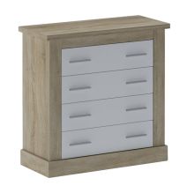 Cómoda 4 Cajones, Acabado en Blanco y Cambrian, Medidas: 91,5 cm (Ancho) x 90,8 cm (Alto) x 39,6 cm de (Fondo)