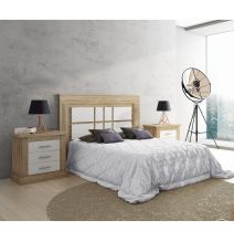 Pack de Dormitorio con Cabecero de 160 x 120 cm + 2 Mesitas de Noche + Cómoda | Color Cambria y Blanco