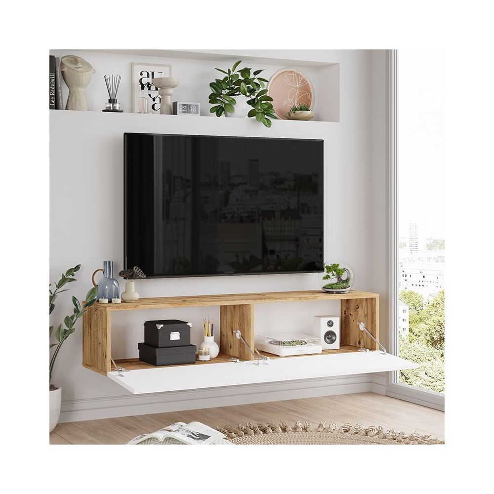 Mueble TV de Pared Blanco y Roble Sonoma 140x31,6x29,6 cm - 2 Puertas